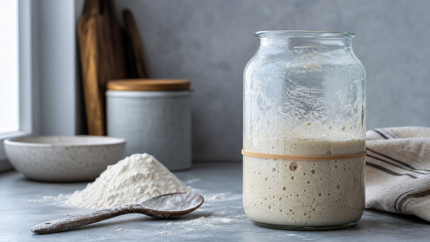 Slow sourdough starter in a jar with a rise marker