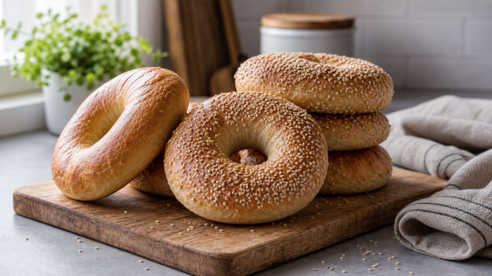 Homemade sourdough bagels with sesame seeds