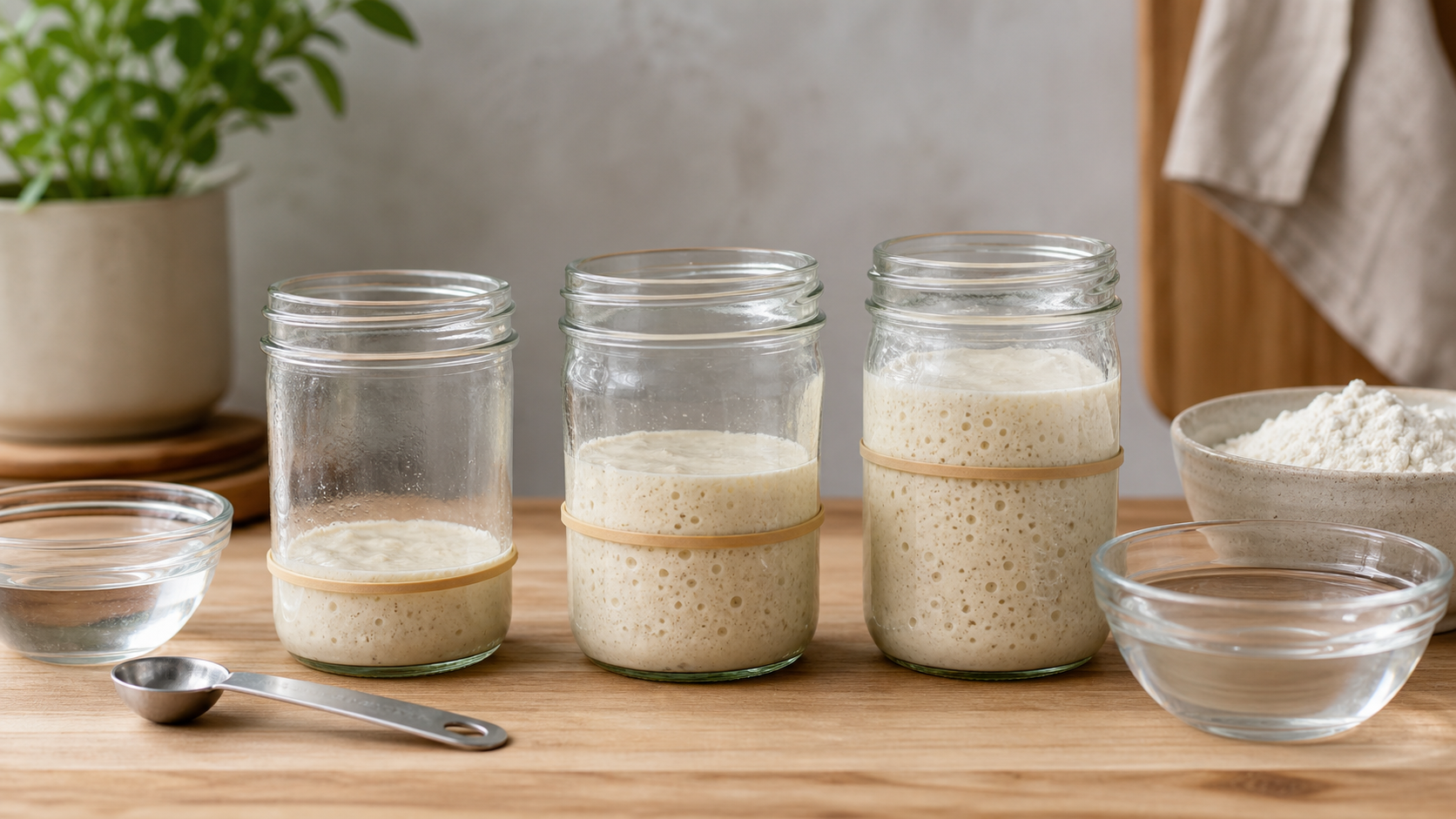 Sourdough starter jar with flour and water